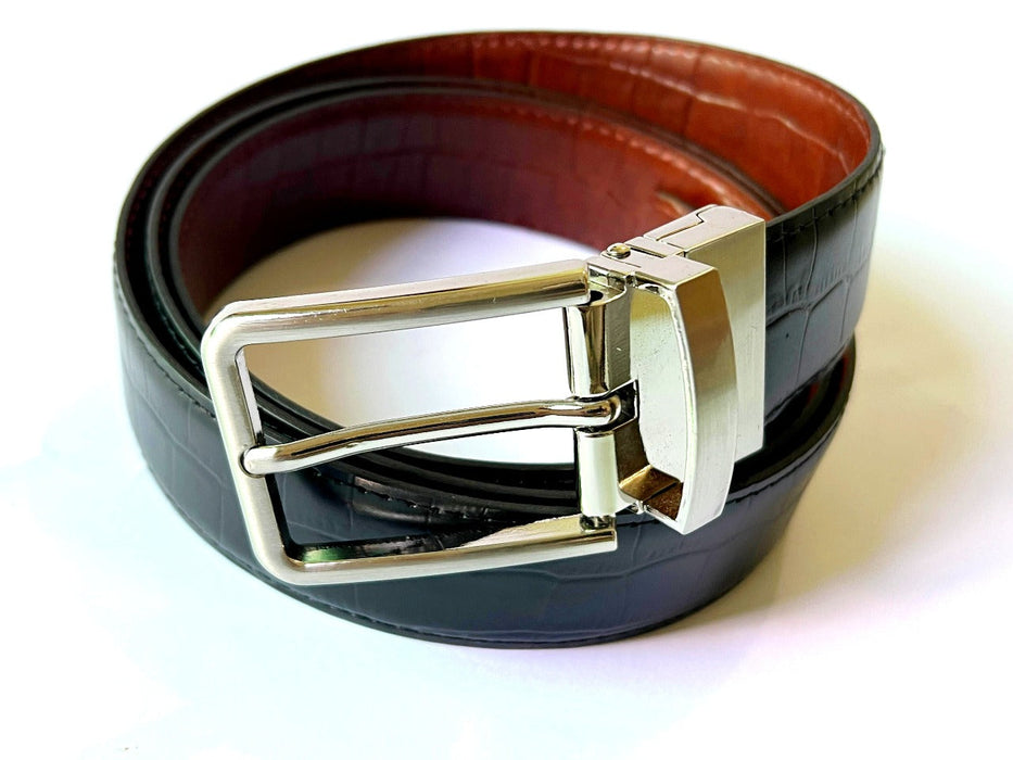 2 in 1 Crocodile Pattern Bonded Genuine Leather Belt