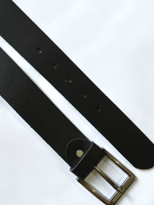 Genuine Leather Black Belt with Metallic Buckle